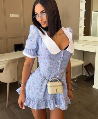 CNYISHE Patchwork V Neck Short Sleeve Button Casual Trendy Women Dresses Sheath Sexy Club Bodycon Vestidos Female Fitness Slim