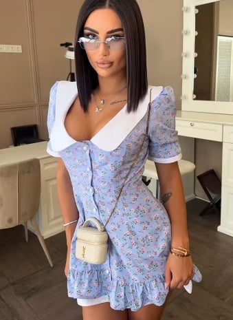CNYISHE Patchwork V Neck Short Sleeve Button Casual Trendy Women Dresses Sheath Sexy Club Bodycon Vestidos Female Fitness Slim