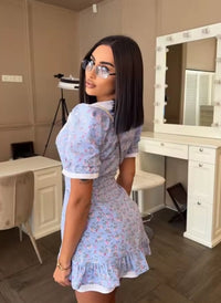CNYISHE Patchwork V Neck Short Sleeve Button Casual Trendy Women Dresses Sheath Sexy Club Bodycon Vestidos Female Fitness Slim