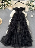 SINGREINY High Quality Cake Dress Fashion Strap Sequin Pachwork Mesh Design Women Temperament Sleeveless Autumn Shiny Long Dress