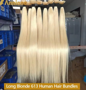Annione 613 Human Hair Bundles 12A Straight Human Hair Bundles Raw Human Hair 100% Blonde 3/4 Bundles Hair Extensions For Women