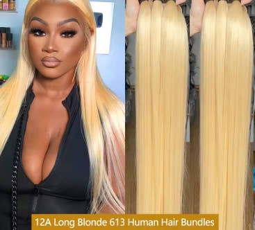 Annione 613 Human Hair Bundles 12A Straight Human Hair Bundles Raw Human Hair 100% Blonde 3/4 Bundles Hair Extensions For Women