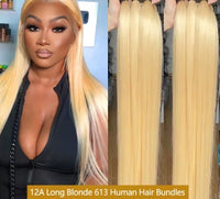 Annione 613 Human Hair Bundles 12A Straight Human Hair Bundles Raw Human Hair 100% Blonde 3/4 Bundles Hair Extensions For Women