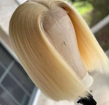 613 Blonde Straight Short Bob 13x6 Transparent Lace Frontal Wigs 12 Inch Brazilian Bone Straight Lace Front Wig 100% Human Hair