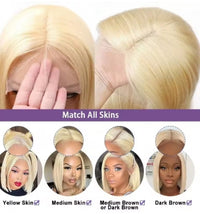 613 Blonde Straight Short Bob 13x6 Transparent Lace Frontal Wigs 12 Inch Brazilian Bone Straight Lace Front Wig 100% Human Hair