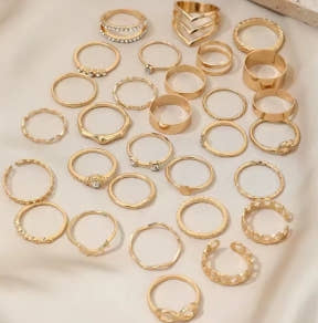 30 Pcs. Elegant Stackable Rings, Infinity Design/Chain/Knot Inlaid with Gold Rhinestones, Daily Outfits, Party Accessories