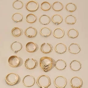 30 Pcs. Elegant Stackable Rings, Infinity Design/Chain/Knot Inlaid with Gold Rhinestones, Daily Outfits, Party Accessories