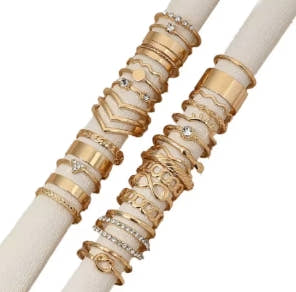 30 Pcs. Elegant Stackable Rings, Infinity Design/Chain/Knot Inlaid with Gold Rhinestones, Daily Outfits, Party Accessories