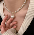 Pearl necklace with heart pendant for women, luxury imitation pearl chain necklaces, Korean jewelry, gifts for girls