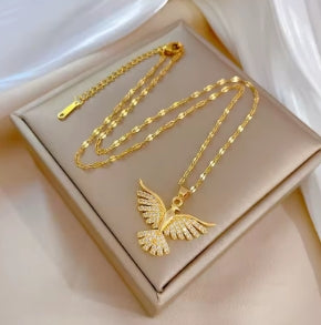 New brilliant 18K gold plated necklaces with Vintage Phoenix pendant for women, Retro style, daily female use, stainless steel neck chain
