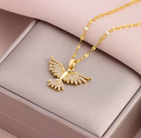 New brilliant 18K gold plated necklaces with Vintage Phoenix pendant for women, Retro style, daily female use, stainless steel neck chain