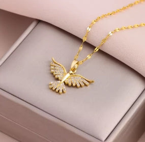 New brilliant 18K gold plated necklaces with Vintage Phoenix pendant for women, Retro style, daily female use, stainless steel neck chain