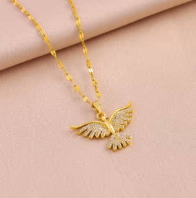 New brilliant 18K gold plated necklaces with Vintage Phoenix pendant for women, Retro style, daily female use, stainless steel neck chain