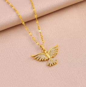 New brilliant 18K gold plated necklaces with Vintage Phoenix pendant for women, Retro style, daily female use, stainless steel neck chain