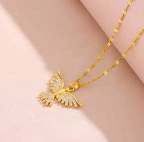 New brilliant 18K gold plated necklaces with Vintage Phoenix pendant for women, Retro style, daily female use, stainless steel neck chain