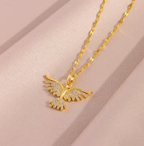 New brilliant 18K gold plated necklaces with Vintage Phoenix pendant for women, Retro style, daily female use, stainless steel neck chain
