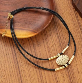 Vintage Oval Metal Faux Leather Necklace Bracelet for Women Fashion Gold Silver Color 2pcs/set Double Layer Chain Jewelry Sets