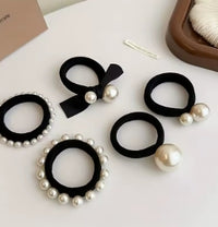 Elegant 5-piece women's hair band suit, high elasticity seamless fabric, imitation pearl bow design, Ladies and girls love!