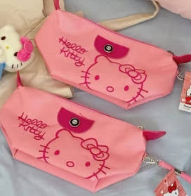 Hello Kitty travel makeup bag, pen storage bag, Anime cartoon, large capacity waterproof PU handbag, gift for girlfriend