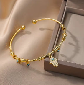 Hand bracelet against the evil eye for women, stainless steel zircon bracelet, Turkish lucky bracelet, luxury jewelry for couples, bijouxfemme bracelets
