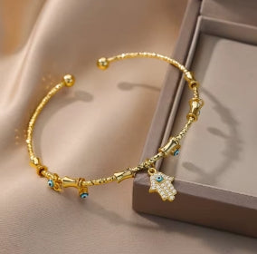 Hand bracelet against the evil eye for women, stainless steel zircon bracelet, Turkish lucky bracelet, luxury jewelry for couples, bijouxfemme bracelets