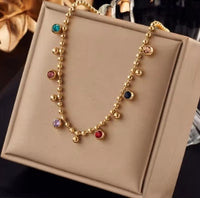 Multicolor crystal zirconia necklace made of 316L stainless steel for women, fashionable ball chain, jewelry gifts for party and wedding