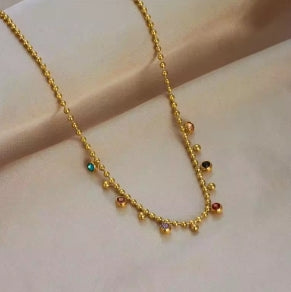 Multicolor crystal zirconia necklace made of 316L stainless steel for women, fashionable ball chain, jewelry gifts for party and wedding