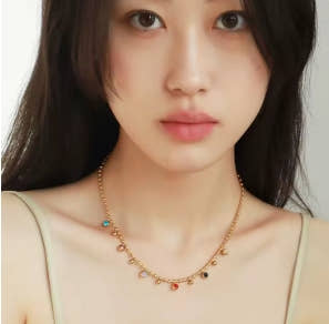 Multicolor crystal zirconia necklace made of 316L stainless steel for women, fashionable ball chain, jewelry gifts for party and wedding