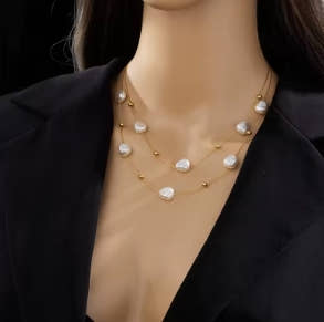 Large 2 in 1 pearl pendant necklace made of 316L stainless steel for women, new trend, neck jewelry chain for girls, wedding gift for party