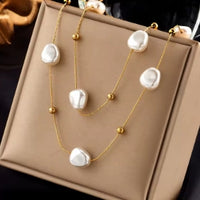 Large 2 in 1 pearl pendant necklace made of 316L stainless steel for women, new trend, neck jewelry chain for girls, wedding gift for party