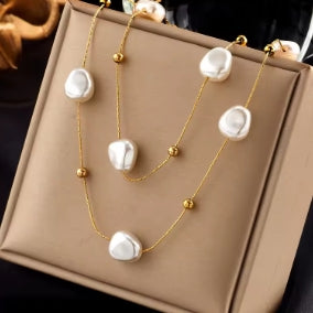 Large 2 in 1 pearl pendant necklace made of 316L stainless steel for women, new trend, neck jewelry chain for girls, wedding gift for party