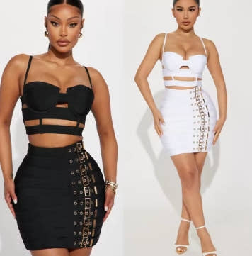 Punk bandage skirt suit European and American sexy suspender skirt night club suit