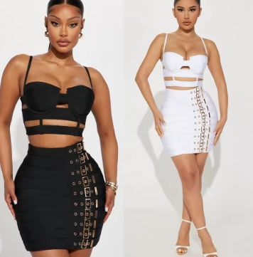 Punk bandage skirt suit European and American sexy suspender skirt night club suit