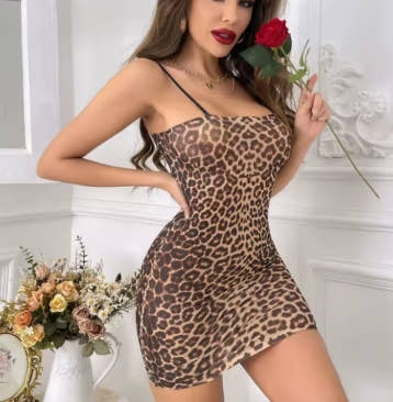Dress Strap Tight Deep V-Breastfeeded Leopard Pattern Short Bag Hip Skirt Perspective Thin dresses in liquidation free shipping