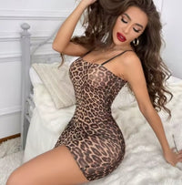 Dress Strap Tight Deep V-Breastfeeded Leopard Pattern Short Bag Hip Skirt Perspective Thin dresses in liquidation free shipping