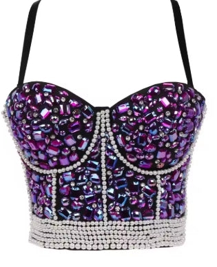 Punk Corset Rhinestone Diamond Tank Top Women Bra Stage Party Camis Sequin Shirt Woman Clothes y2k Blusa Crop Tops Ladies Shaper