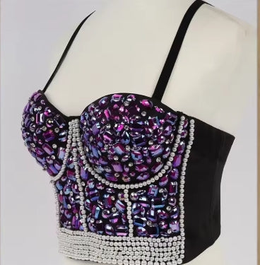 Punk Corset Rhinestone Diamond Tank Top Women Bra Stage Party Camis Sequin Shirt Woman Clothes y2k Blusa Crop Tops Ladies Shaper