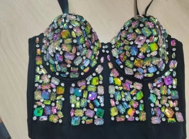 Punk Corset Rhinestone Diamond Tank Top Women Bra Stage Party Camis Sequin Shirt Woman Clothes y2k Blusa Crop Tops Ladies Shaper