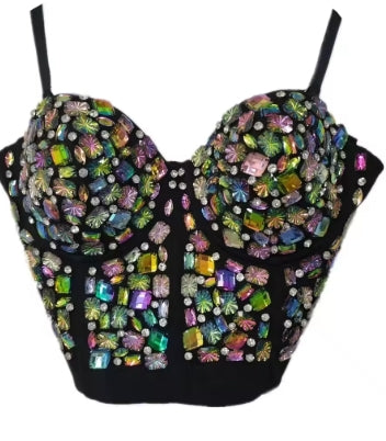 Punk Corset Rhinestone Diamond Tank Top Women Bra Stage Party Camis Sequin Shirt Woman Clothes y2k Blusa Crop Tops Ladies Shaper