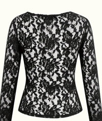 1pc High Stretch Polyamide Elegant Women's V-Neck Lace Long Sleeve Top - Sheer Floral Pattern, Casual Skinny Fit Pullover for Spring/Fall