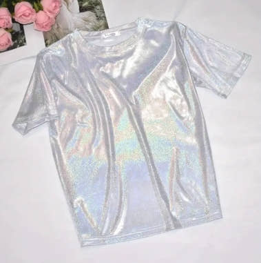 Women'S Shiny Metallic Bling Blouse - Bright Silvery-like Finish, Lightweight Everyday & Formal Tops, Non-See-Through Party Shirt for Women,