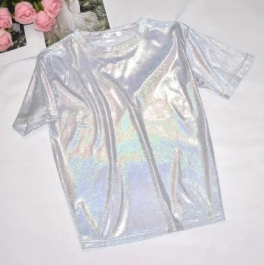 Women'S Shiny Metallic Bling Blouse - Bright Silvery-like Finish, Lightweight Everyday & Formal Tops, Non-See-Through Party Shirt for Women,