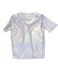 Women'S Shiny Metallic Bling Blouse - Bright Silvery-like Finish, Lightweight Everyday & Formal Tops, Non-See-Through Party Shirt for Women,