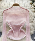 NS702 Women's Fashionable Elegant Sheer Silvery Sequined Bodycon Top