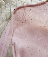 NS702 Women's Fashionable Elegant Sheer Silvery Sequined Bodycon Top