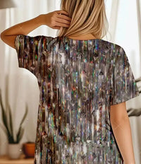 Women'S Sparkling Crystal Curtain T-Shirt - Off-Shoulder/Boat Neck Blouse with Shimmering Crystal Embellishments, Non-Stretch Fabric for Parties, Weddings, Casual Attire - Elegant Formal & Everyday Tops -