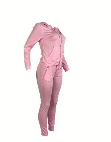 Fall/Winter Cross-border European Women'S Clothing With Embroidery And Solid Color. Pure Color Suit With Unique Zipper Design. Two-piece Set Of Sweatshirt.