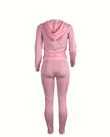 Fall/Winter Cross-border European Women'S Clothing With Embroidery And Solid Color. Pure Color Suit With Unique Zipper Design. Two-piece Set Of Sweatshirt.