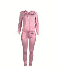 Fall/Winter Cross-border European Women'S Clothing With Embroidery And Solid Color. Pure Color Suit With Unique Zipper Design. Two-piece Set Of Sweatshirt.