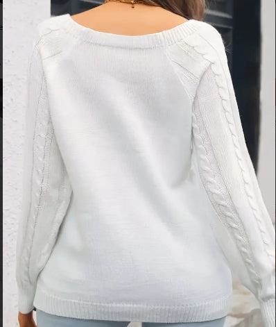 Women's Round Neck Loose Knitted Sweater Solid Color Elegant Spring And Autumn Pullover